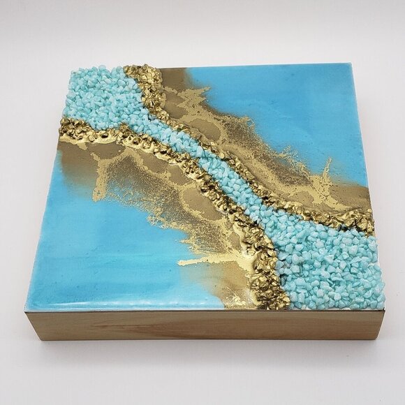 Blue and Gold Resin Geode Painting - Picture 4 of 4